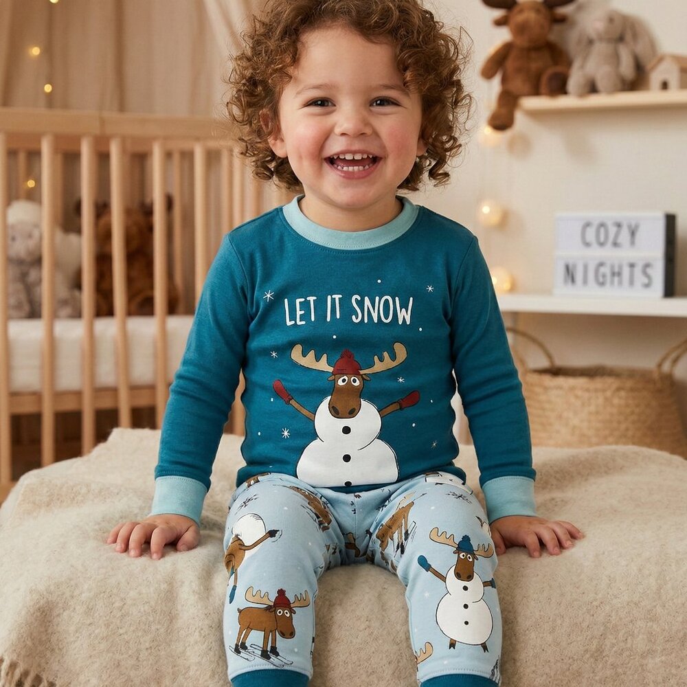 Winter Moose Snowman Pajamas - "Let It Snow" Holiday Sleepwear